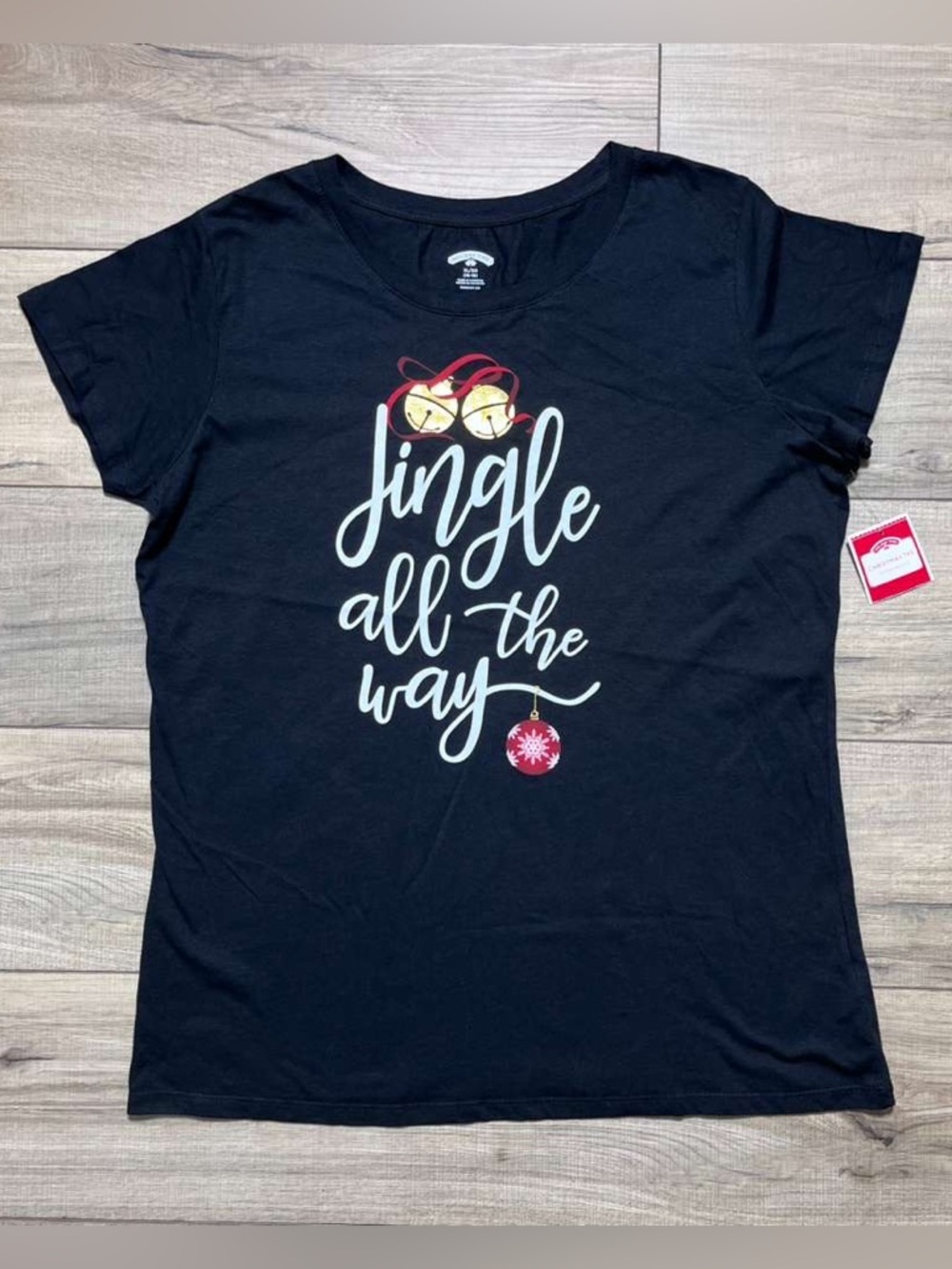 Holiday Time Womens's Jingle All The Way Short Sleeve Graphic Tee XL Black‎